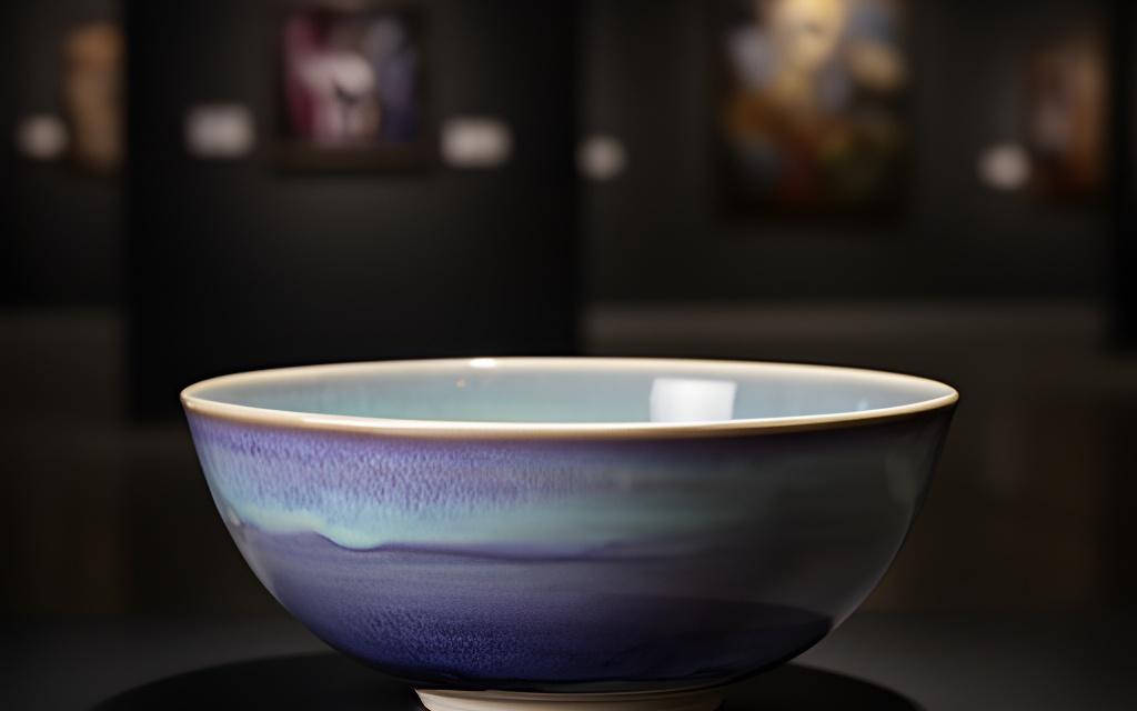 Grossformatige Keramikschale mit ruhiger Glasur in einer Galerieansicht